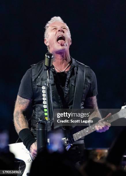 James Hetfield of Metallica performs at Ford Field on November 12, 2023 in Detroit, Michigan.