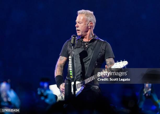 James Hetfield of Metallica performs at Ford Field on November 12, 2023 in Detroit, Michigan.