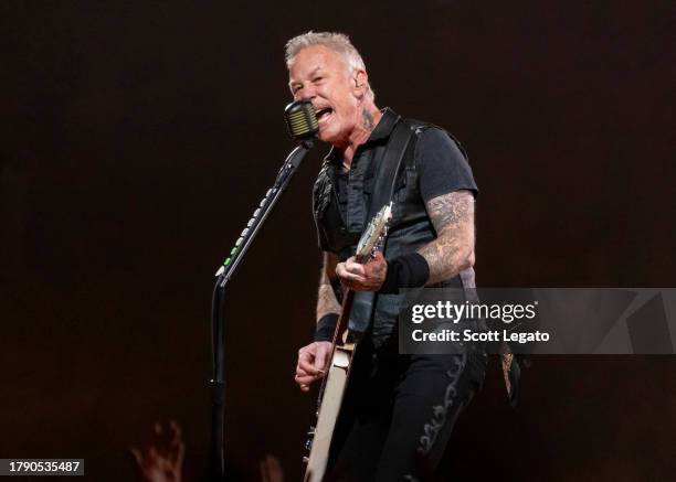 James Hetfield of Metallica performs at Ford Field on November 12, 2023 in Detroit, Michigan.