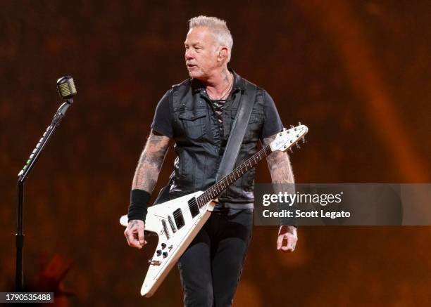 James Hetfield of Metallica performs at Ford Field on November 12, 2023 in Detroit, Michigan.