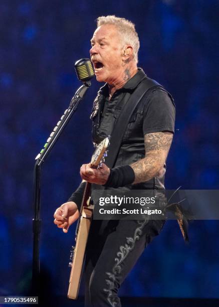 James Hetfield of Metallica performs at Ford Field on November 12, 2023 in Detroit, Michigan.