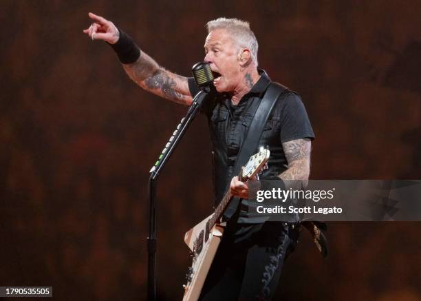 James Hetfield of Metallica performs at Ford Field on November 12, 2023 in Detroit, Michigan.