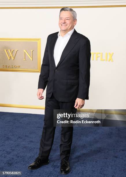 Ted Sarandos, Netflix co-CEO, attends the Los Angeles premiere of Netflix's "The Crown" Season 6 Part 1 at Regency Village Theatre on November 12,...