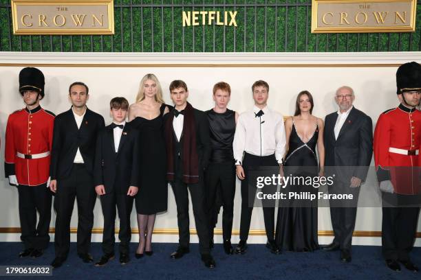 Khalid Abdalla, Fflyn Edwards, Elizabeth Debicki, Rufus Kampa, Luther Ford, Ed McVey, Meg Bellamy, and Jonathan Pryce attend Netflix's ''The Crown''...