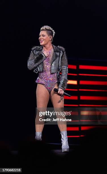 Pink performs at Spectrum Center on November 12, 2023 in Charlotte, North Carolina.