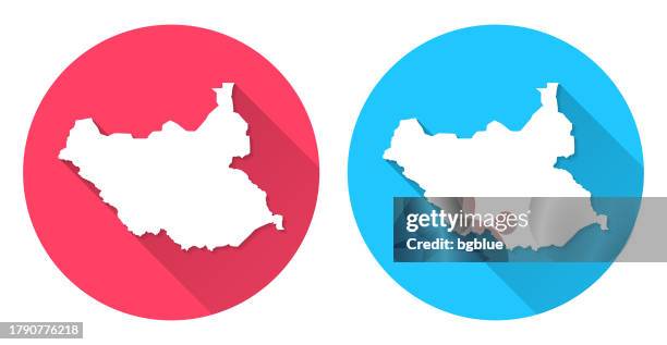 south sudan map. round icon with long shadow on red or blue background - south sudan stock illustrations