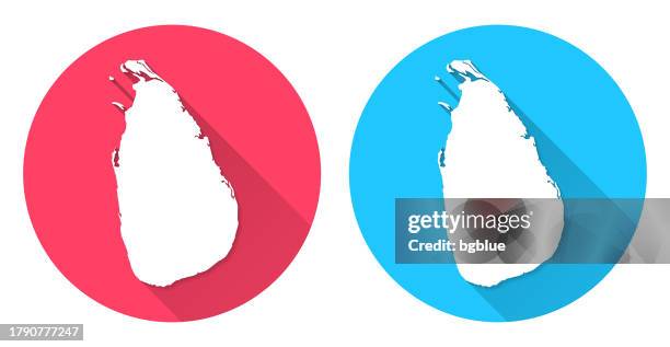 sri lanka map. round icon with long shadow on red or blue background - colombo stock illustrations