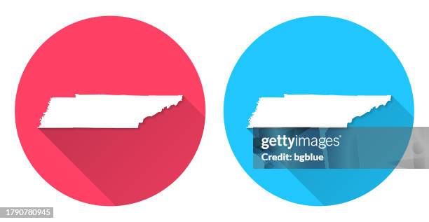 tennessee map. round icon with long shadow on red or blue background - nashville stock illustrations