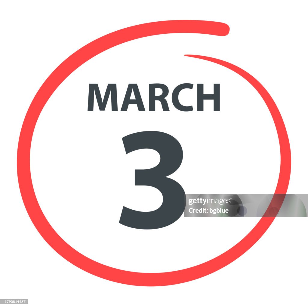 March 3 - Date circled in red on white background