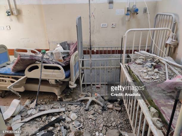 An interior view of destroyed infant intensive care unit of Kamal Adwan Hospital after targeting by Israeli army in Beit Lahia, Gaza on November 19,...