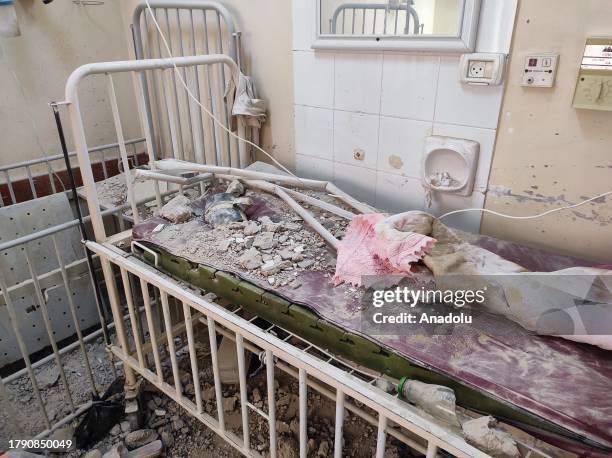 An interior view of destroyed infant intensive care unit of Kamal Adwan Hospital after targeting by Israeli army in Beit Lahia, Gaza on November 19,...