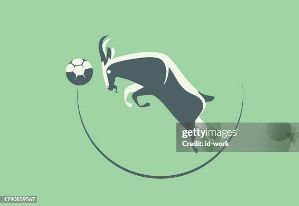 ilustrações, clipart, desenhos animados e ícones de cabra pulando e dirigindo bola de futebol - funny football cartoons