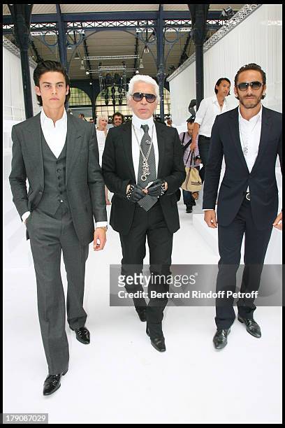 Baptiste Giacobini, Karl Lagerfeld and Sebastien at Dior - Men's Fashion Show Summer 2010.