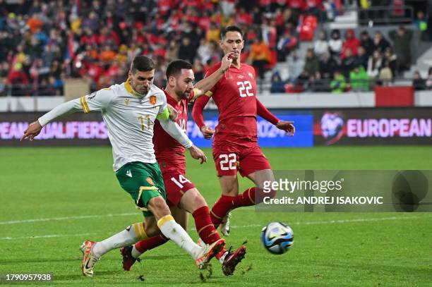 Bulgaria's forward Kiril Despodov kicks the ball and score the second goal for his team during the UEFA Champions League Qualifying Group G football...