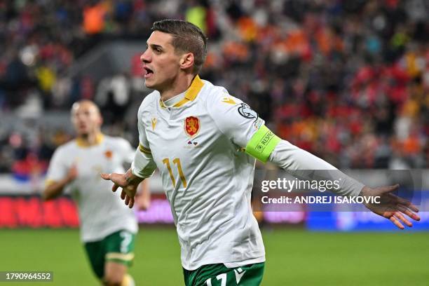 Bulgaria's forward Kiril Despodov celebrates after he scored the second goal for his team during the UEFA Champions League Qualifying Group G...