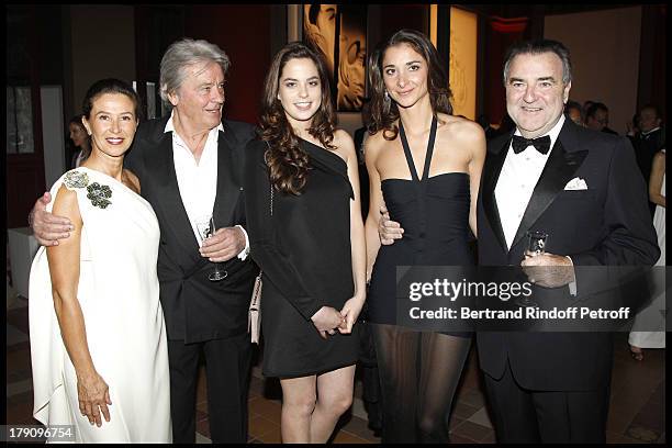 Corinne Ricard, Alain Delon, daughter Anouchka, Lorraine Ricard, Patrick Ricard at The Perrier Jouet Bicentenary Celebration At The Ecole Des Beaux...