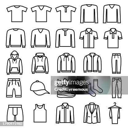 Ícones de contorno de roupas casuais masculinas Ícones de contorno de roupas casuais masculinas