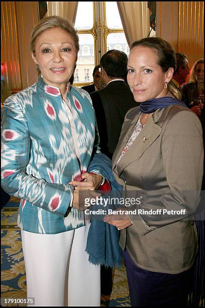 Empress Farah Pahlavi and Princess Zahra Aga Khan at Christine Albanel Presents The "Grand Patron" And "Grand Donor" Award To His Highness The Aga...