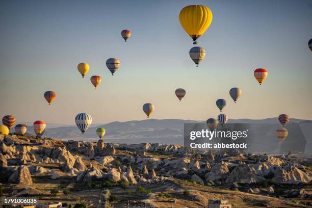 hot air ballon panorama - mongolfiera foto e immagini stock