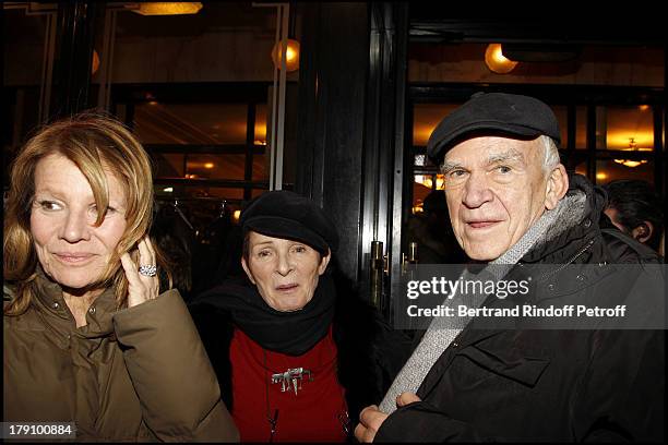 Nicole Garcia, Milan Kundera and wife Vera at The 20th Anniversary Of La Regle Du Jeu Celebrated At The Cafe De Flore In Paris .