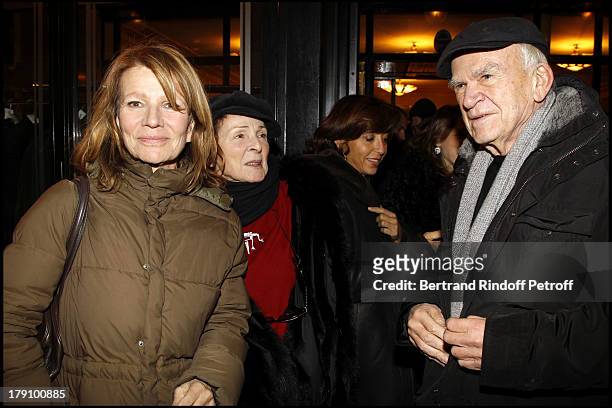 Nicole Garcia, Milan Kundera and wife Vera at The 20th Anniversary Of La Regle Du Jeu Celebrated At The Cafe De Flore In Paris .