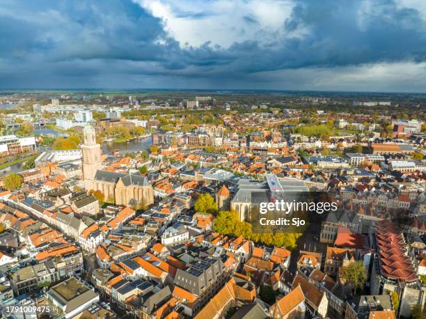 zwolle city aerial view during a stormy autumn day - zwolle stock pictures, royalty-free photos & images