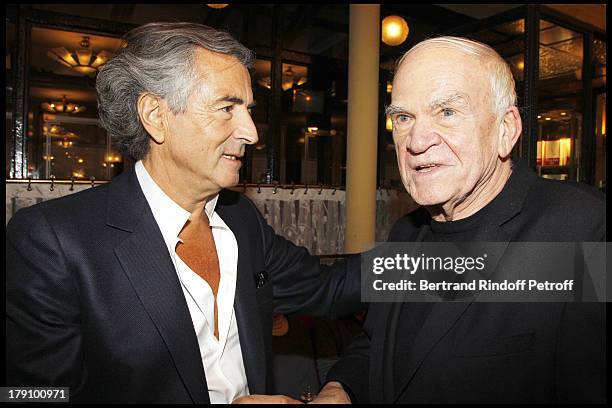 Bernard Henri Levy, Milan Kundera at The 20th Anniversary Of La Regle Du Jeu Celebrated At The Cafe De Flore In Paris .