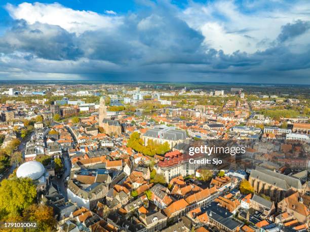 zwolle city aerial view during a stormy autumn day - zwolle stock pictures, royalty-free photos & images