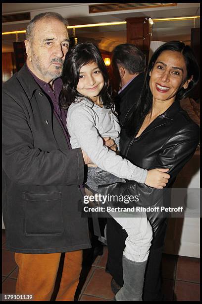 Jean Claude Carriere with wife Nahal Tajadod and their daughter Kiara at The Preview At The Club 13 In Paris Of The Documentary Jean Pierre Coffe,...