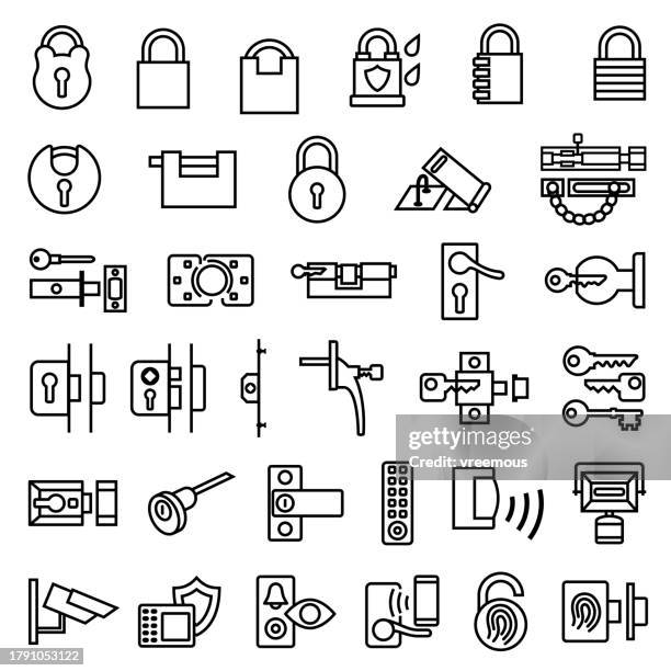 stockillustraties, clipart, cartoons en iconen met home locks and security outline icons - op slot doen