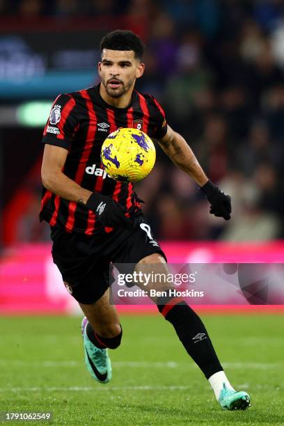 Dominic Solanke of Bournemouth in action during the Premier League match between AFC Bournemouth and Newcastle United at Vitality Stadium on November...