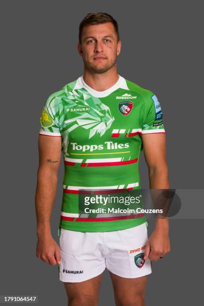 Handre Pollard of Leicester Tigers poses for a portrait during the squad photocall for the 2023-2024 Gallagher Premiership Rugby season at Mattioli...