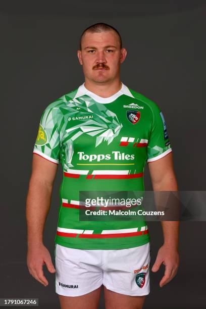 Jasper Wiese of Leicester Tigers poses for a portrait during the squad photocall for the 2023-2024 Gallagher Premiership Rugby season at Mattioli...