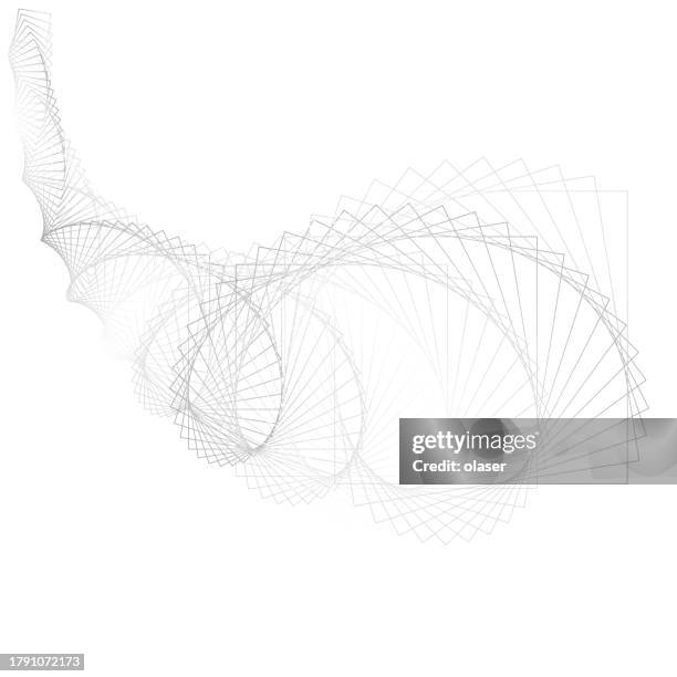 elegant grayscale wireframe spiral with intricate line work, creating a fluid, organic form on a white background. - fractal stock illustrations