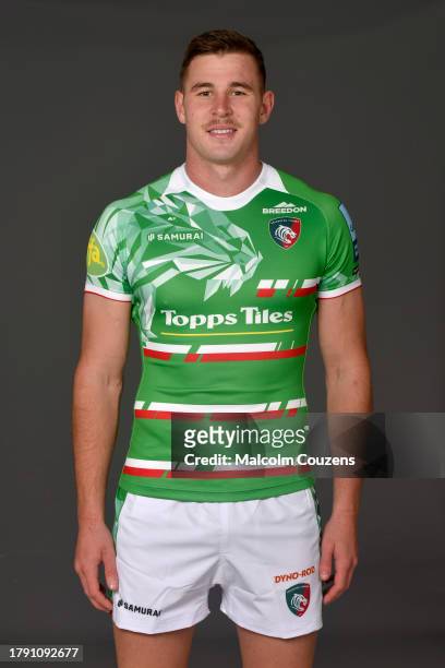 Freddie Steward of Leicester Tigers poses for a portrait during the squad photocall for the 2023-2024 Gallagher Premiership Rugby season at Mattioli...