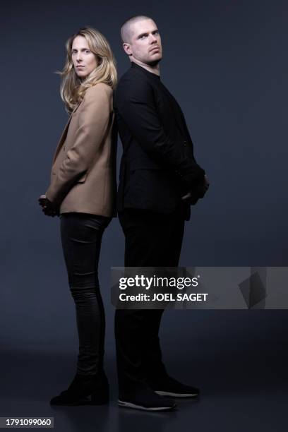 Barriere group co-Presidents Joy Desseigne-Barriere and her brother Alexandre Barriere pose during a photo session in Paris on November 8, 2023.