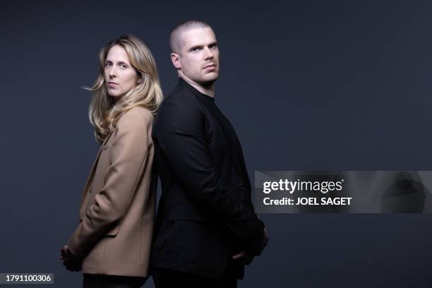 Barriere group co-Presidents Joy Desseigne-Barriere and her brother Alexandre Barriere pose during a photo session in Paris on November 8, 2023.