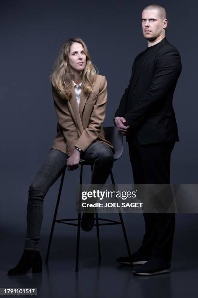 Barriere group co-Presidents Joy Desseigne-Barriere and her brother Alexandre Barriere pose during a photo session in Paris on November 8, 2023.