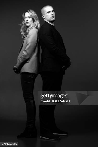 Barriere group co-Presidents Joy Desseigne-Barriere and her brother Alexandre Barriere pose during a photo session in Paris on November 8, 2023.