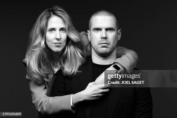 Barriere group co-Presidents Joy Desseigne-Barriere and her brother Alexandre Barriere pose during a photo session in Paris on November 8, 2023.