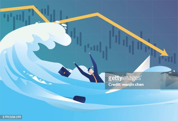 businessmen failed in the sea of stocks. stock market falls - sea stock illustrations点のイラスト素材／クリップアート�素材／マンガ素材／アイコン素材