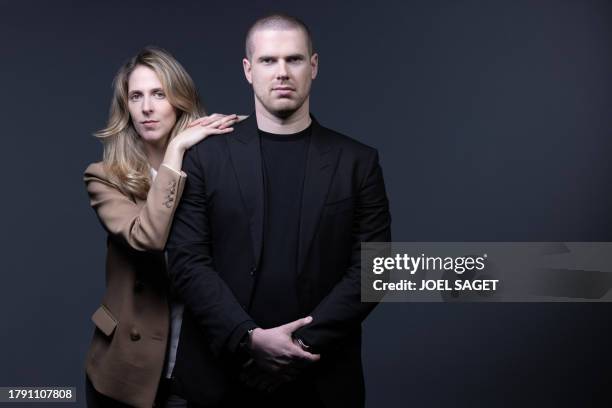 Barriere group co-Presidents Joy Desseigne-Barriere and her brother Alexandre Barriere pose during a photo session in Paris on November 8, 2023.