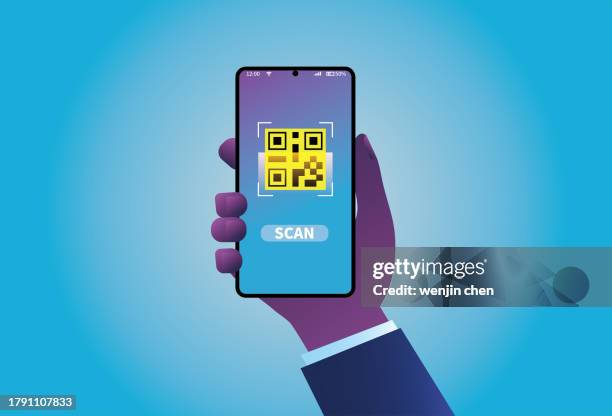 bildbanksillustrationer, clip art samt tecknat material och ikoner med scan the qr code with your mobile phone - barcode scanner