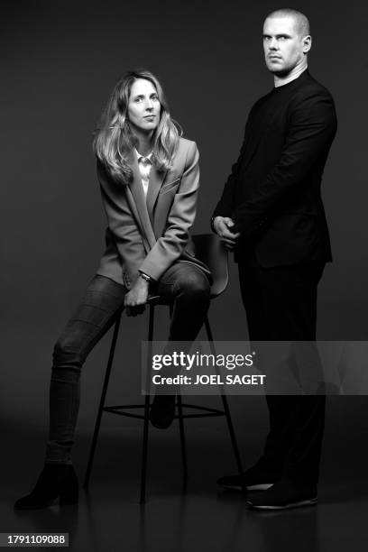 Barriere group co-Presidents Joy Desseigne-Barriere and her brother Alexandre Barriere pose during a photo session in Paris on November 8, 2023.