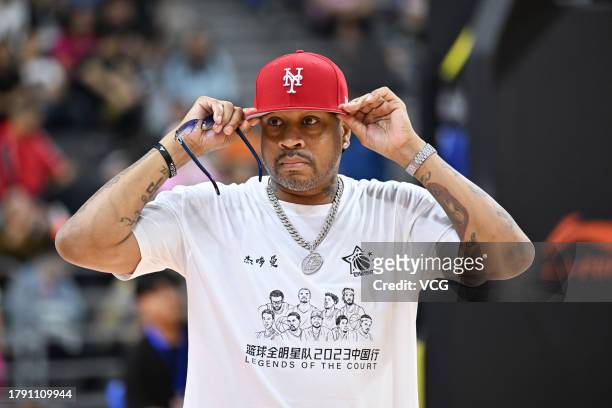 American former basketball player Allen Iverson attends a basketball star game on November 12, 2023 in Dongguan, Guangdong Province of China.