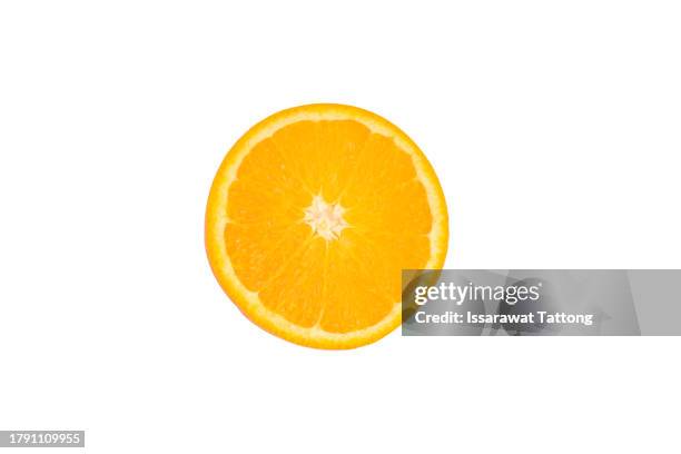 orange fruit. round slice isolated on white. top view - orange fruit macro stock pictures, royalty-free photos & images