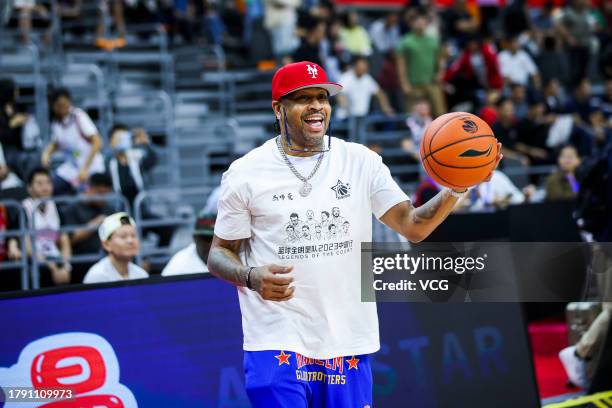 American former basketball player Allen Iverson attends a basketball star game on November 12, 2023 in Dongguan, Guangdong Province of China.