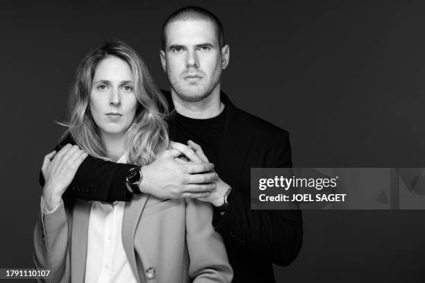 Barriere group co-Presidents Joy Desseigne-Barriere and her brother Alexandre Barriere pose during a photo session in Paris on November 8, 2023.