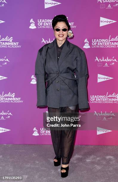 Mon Laferte attends the Leading Ladies of Entertainment Presentation and Luncheon during the 24th annual Latin Grammy Awards at La Casa De Pilatos on...