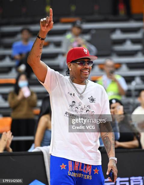 American former basketball player Allen Iverson attends a basketball star game on November 12, 2023 in Dongguan, Guangdong Province of China.